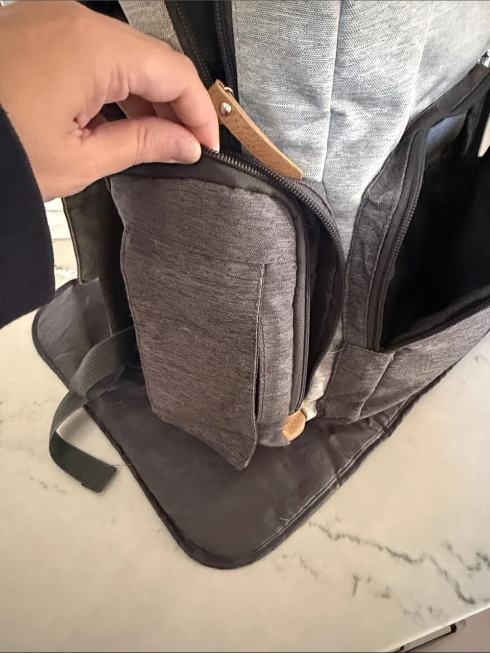 Eddie Bauer Two-Tone Gray Canvas baby Backpack - diaper bag